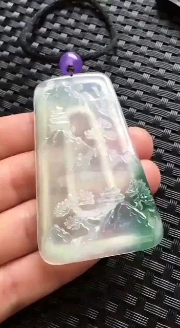 老坑冰种飘花翡翠山水牌